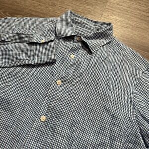 Vineyard Vines Shirt Mens‎ Medium Blue Plaid 100% Linen Button Up Long sleeve